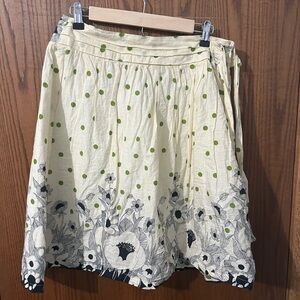 DownEast Cream and Green Polka Dot A-Line Skirt